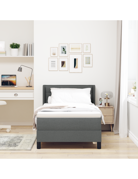Letto Box Spring  con Materasso Grigio Scuro 100x200 cm Tessuto
