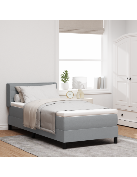 Letto Box Spring  con Materasso Grigio Chiaro 100x200 cm Tessuto