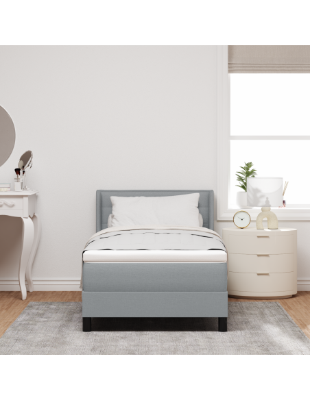 Letto Box Spring  con Materasso Grigio Chiaro 100x200 cm Tessuto