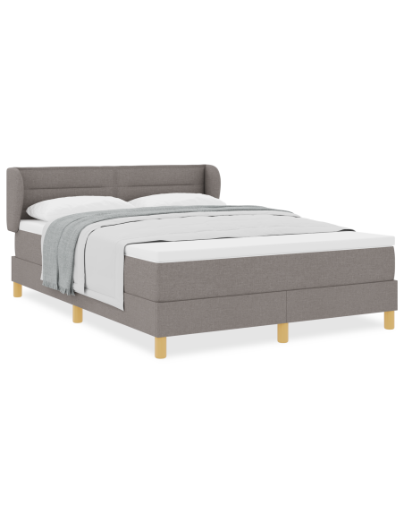 Letto Box Spring con Materasso in Tortora, 160x200 cm, Tessuto
