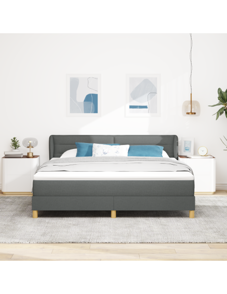Letto Box Spring con Materasso Grigio Scuro, 180x200 cm in Tessuto