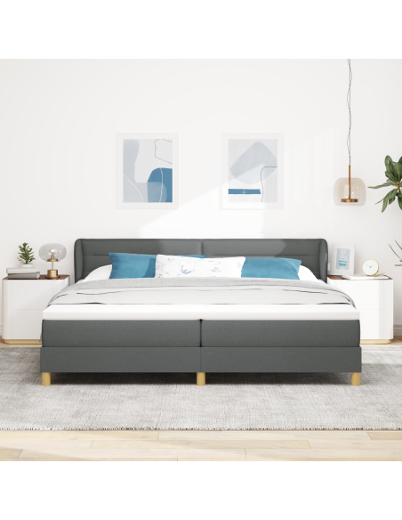 Letto Box Spring con Materasso Grigio Scuro 200x200 cm in Tessuto