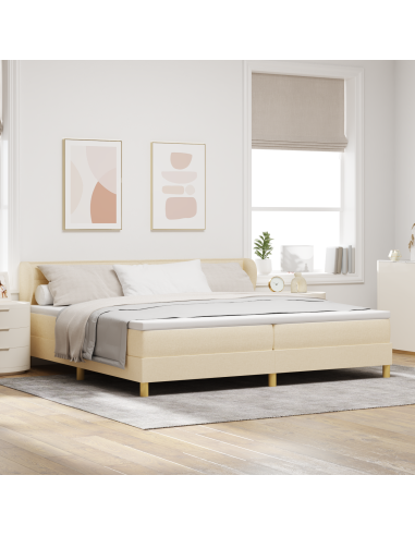 Letto a molle con materasso Crema 200 x 200 cm Tessuto