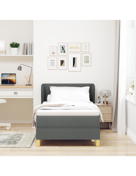 Letto Box Spring  con Materasso Grigio Scuro 80x200 cm in Tessuto