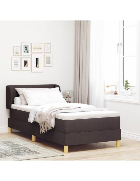 Letto aBOX Spring con Materasso Marrone Scuro 80x200 cm in Tessuto