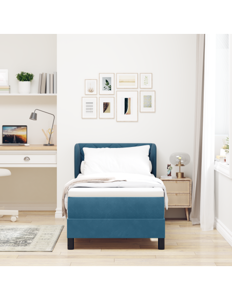letto box spring  con materasso blu scuro 80x200 cm in velluto