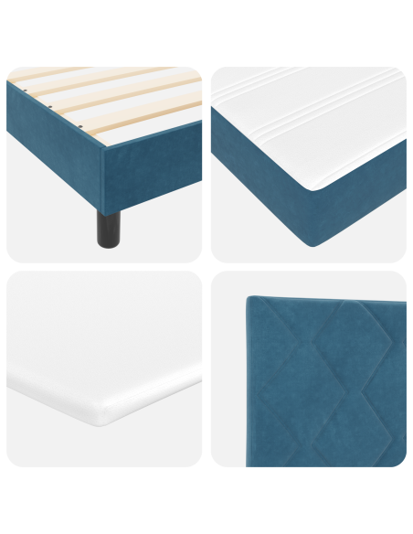 Letto box spring  con materasso blu scuro 100x200 cm in velluto