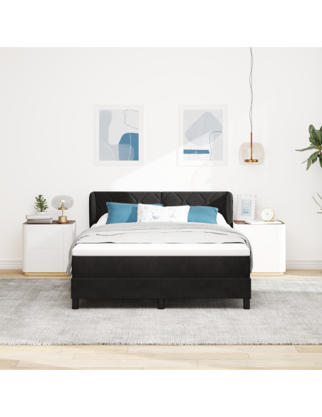 Letto a Molle con Materasso Nero 140x190 cm in Velluto
