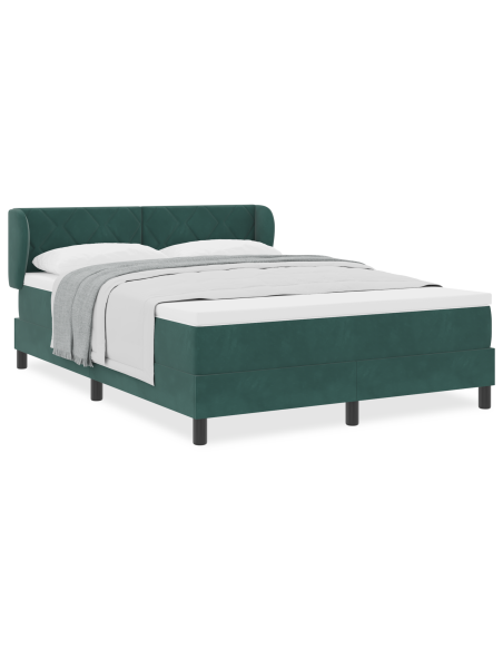 Letto a molle con materasso Verde scuro 140 x 190 cm Velluto