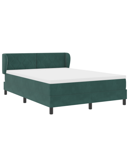 Letto a molle con materasso Verde scuro 140 x 190 cm Velluto
