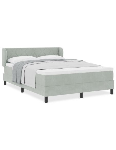 Letto Box Spring con Materasso Grigio Chiaro 140x200 cm in Velluto