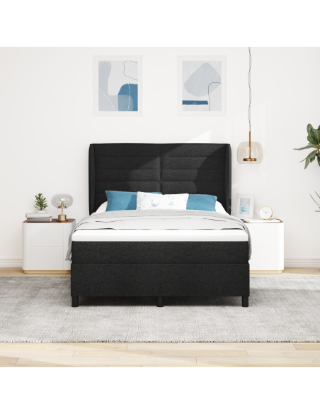 Letto Box Spring con Materasso Nero 140x200 cm Tessuto