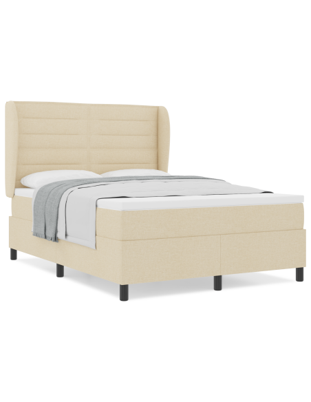 letto a molle con materasso crema 140x200 cm in tessuto
