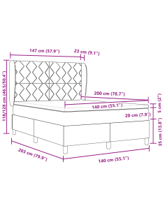 Letto a molle con testiera Grigio scuro 200 x 140 cm Poliestere