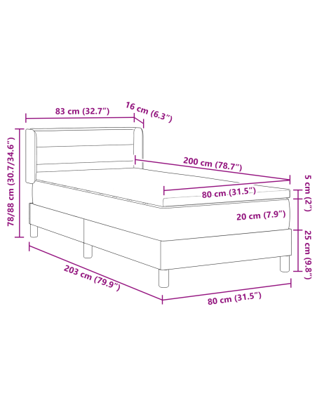 Letto con Box Spring  con Materasso Blu 80x200 cm Tessuto