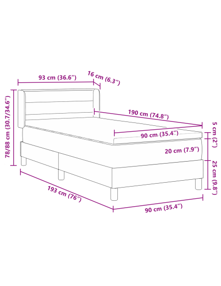 Letto Box Spring  con Materasso Grigio Scuro 90x190 cm Tessuto
