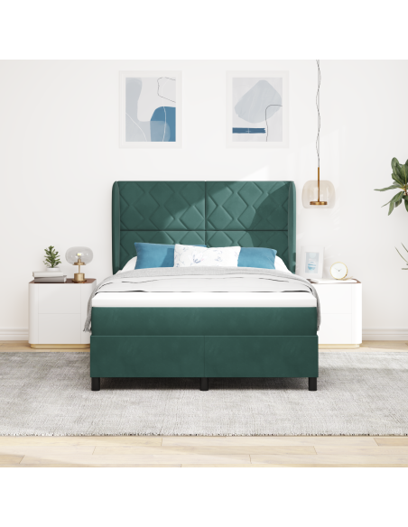 Letto a Box Spring con Materasso in Verde Scuro, 140x190 cm, Velluto