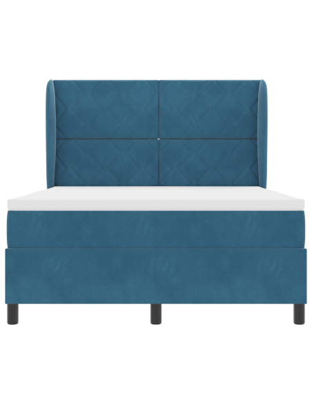 Letto a Rete con Materasso Blu Scuro 140x190 cm Velluto