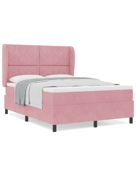 Letto Box Spring con Materasso Rosa 140x190 cm in Velluto