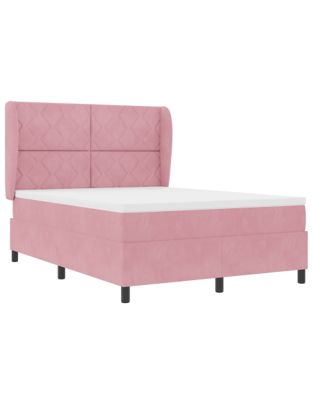 Letto Box Spring con Materasso Rosa 140x190 cm in Velluto