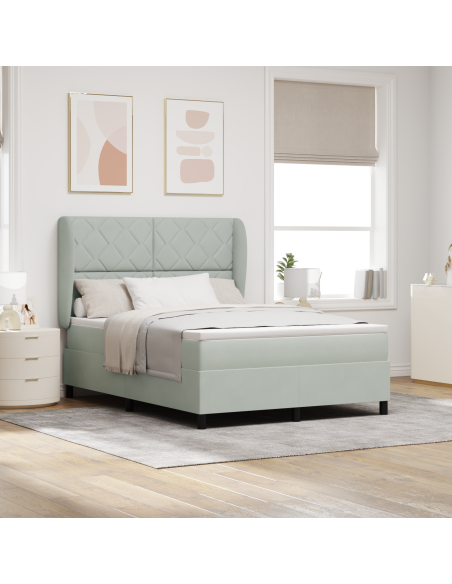 Letto a Molle con Materasso  Grigio Chiaro 140x200 cm Velluto