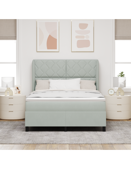 Letto a Molle con Materasso  Grigio Chiaro 140x200 cm Velluto