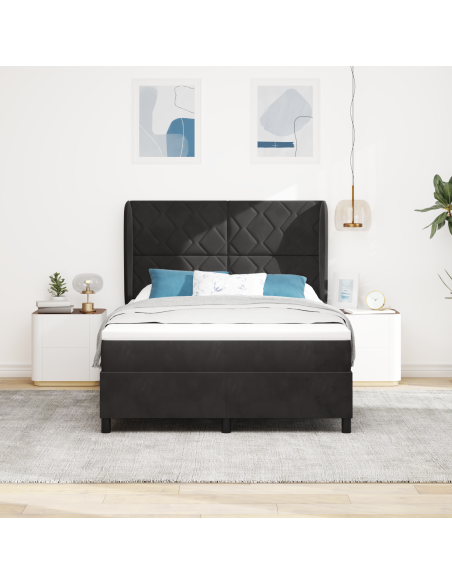 Letto Box Spring con Materasso  Nero 140x200 cm Velluto