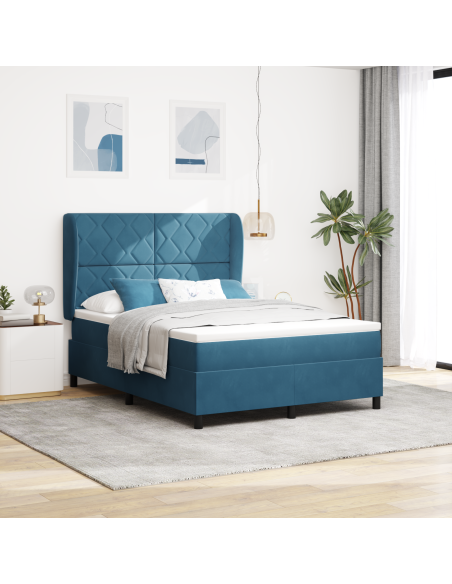 Letto Box Spring con Materasso Blu Scuro 140x200 cm Velluto