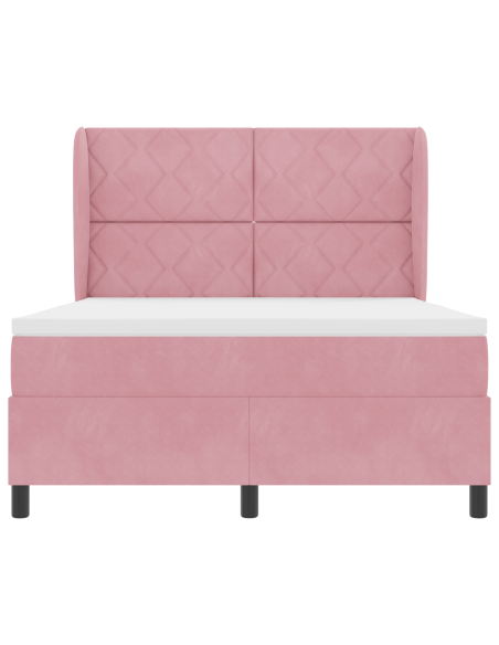 Letto Box Spring in Velluto Rosa con Materasso 140x200 cm