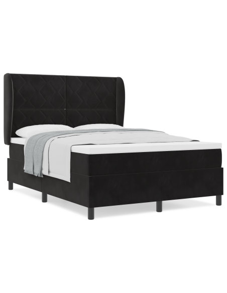 Letto Box Spring con Materasso nero 160x200 cm in Velluto