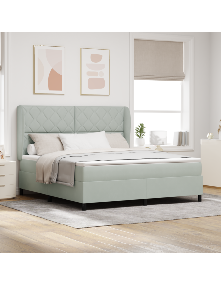 Letto Box Spring con Materasso Grigio Chiaro 180x200 cm in Velluto