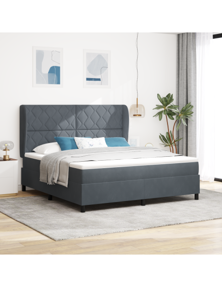 Letto Box Spring con Materasso Grigio Scuro 180x200 cm Velluto