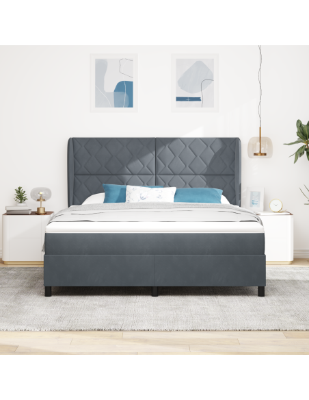 Letto Box Spring con Materasso Grigio Scuro 180x200 cm Velluto