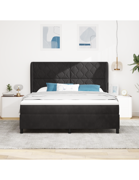 Letto Box Spring con Materasso Nero 180x200 cm Velluto