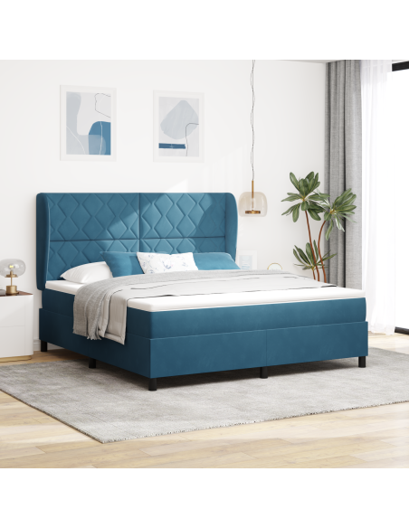 Letto a Box Spring con Materasso blu scuro 180x200 cm in Velluto