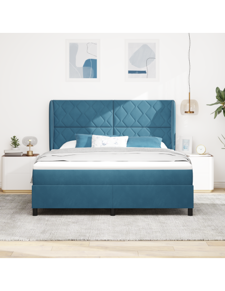 Letto a Box Spring con Materasso blu scuro 180x200 cm in Velluto