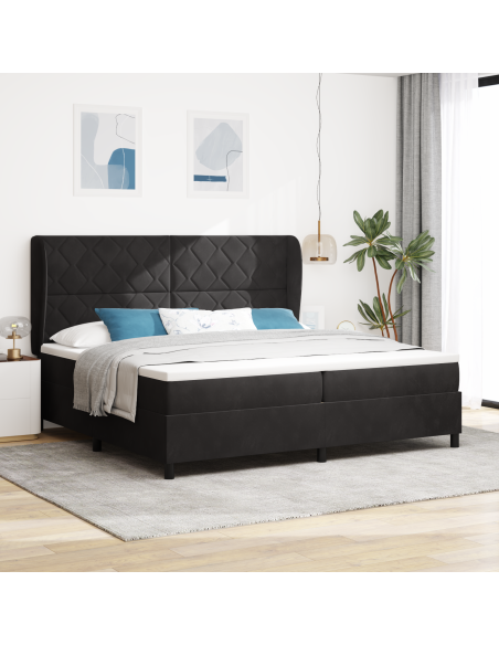 Letto a Box Spring  con Materasso Nero 200x200 cm in Velluto