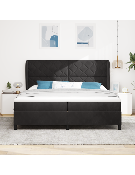 Letto a Box Spring  con Materasso Nero 200x200 cm in Velluto