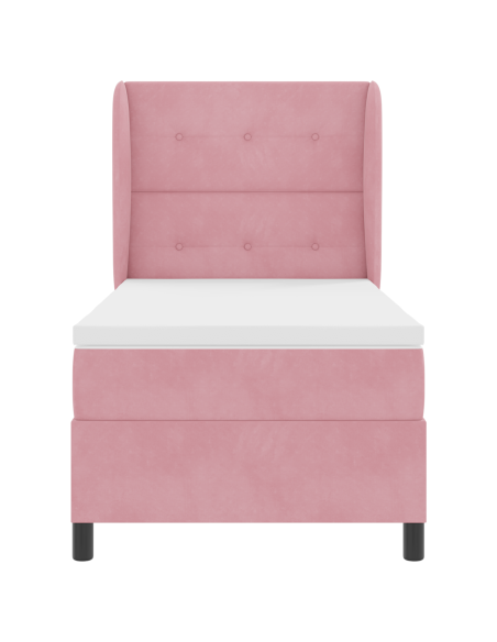 Letto a Rete Box Spring con Materasso Rosa 90x200 cm in Velluto