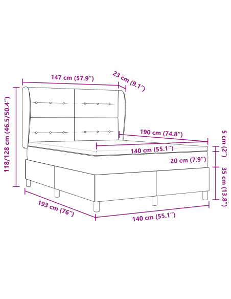 Letto Box Spring con Materasso Nero 140x190 cm Velluto