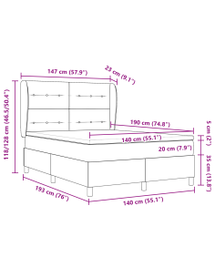 Letto a molle con materasso Blu Scuro 190 x 140 cm Poliestere
