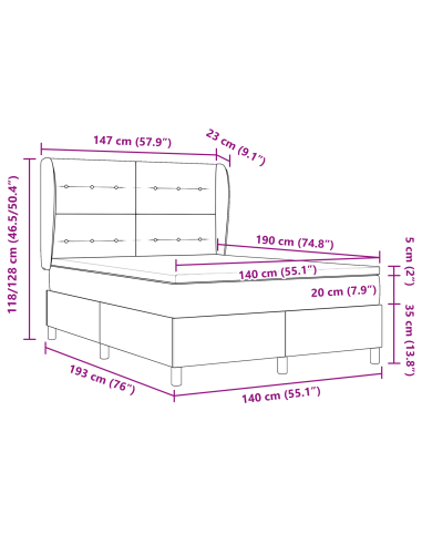 Letto a molle con materasso Rosa 190 x 140 cm Poliestere