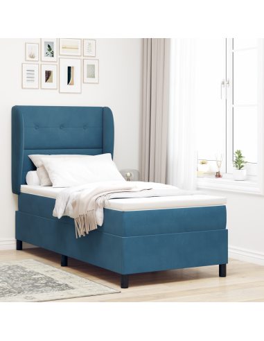 Letto a molle con materasso Blu Scuro 190 x 90 cm Poliestere