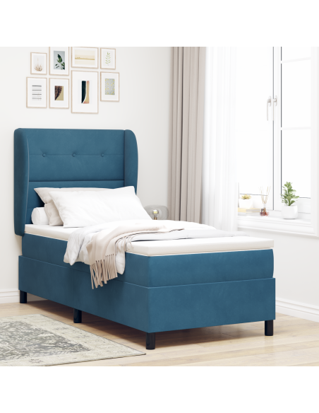 Letto con Sommier e Materasso  Blu Scuro 90x190 cm in Velluto