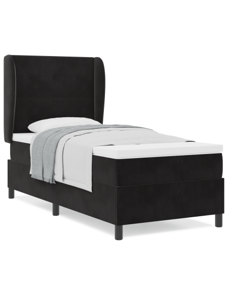 Letto Box Spring con Materasso Nero 90x200 cm Velluto