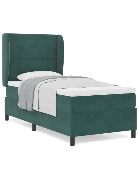 Letto Box Spring con Materasso Verde Scuro 90x200 cm in Velluto
