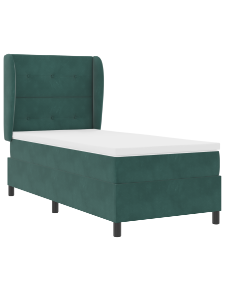 Letto Box Spring con Materasso Verde Scuro 90x200 cm in Velluto