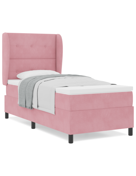 Letto a Rete Box Spring con Materasso Rosa 90x200 cm in Velluto