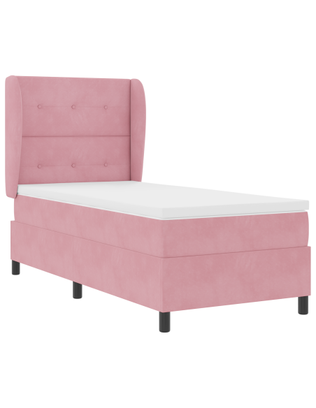 Letto a Rete Box Spring con Materasso Rosa 90x200 cm in Velluto