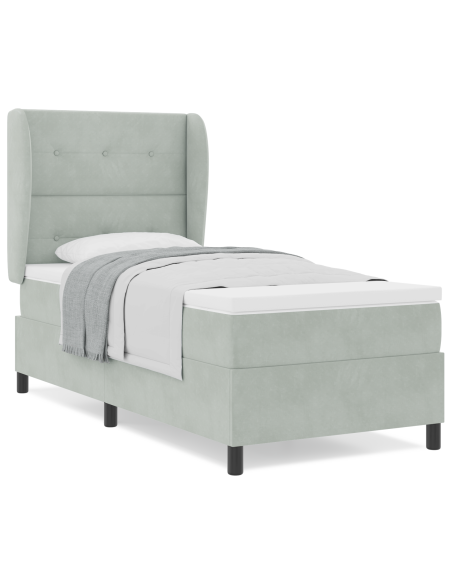 Letto a Box Spring con Materasso Grigio Chiaro 100x200 cm in Velluto